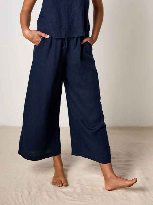Bella French Linen Pants - Navy