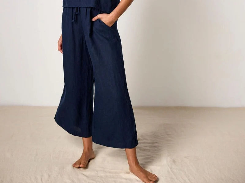 Bella French Linen Pants - Navy