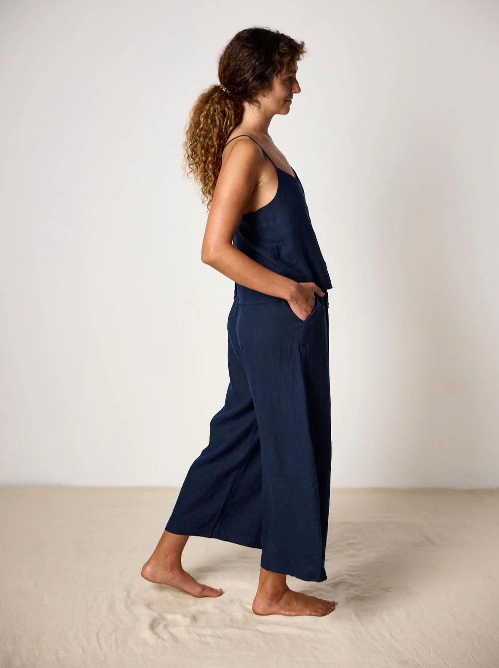 Bella French Linen Pants - Navy