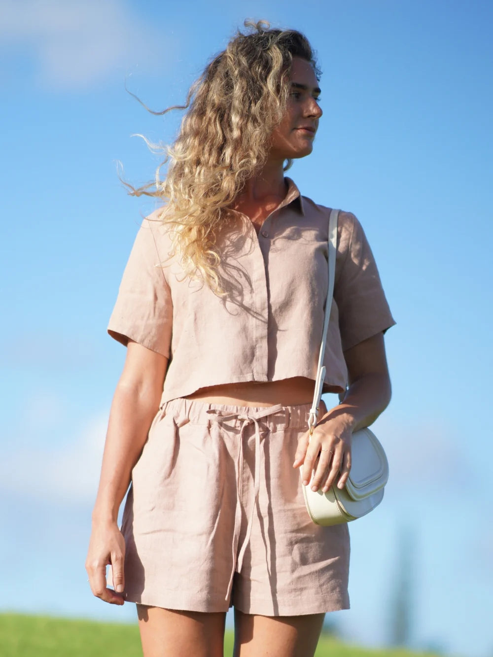 Camisa corta de lino francés Elsa - Rosa rosa