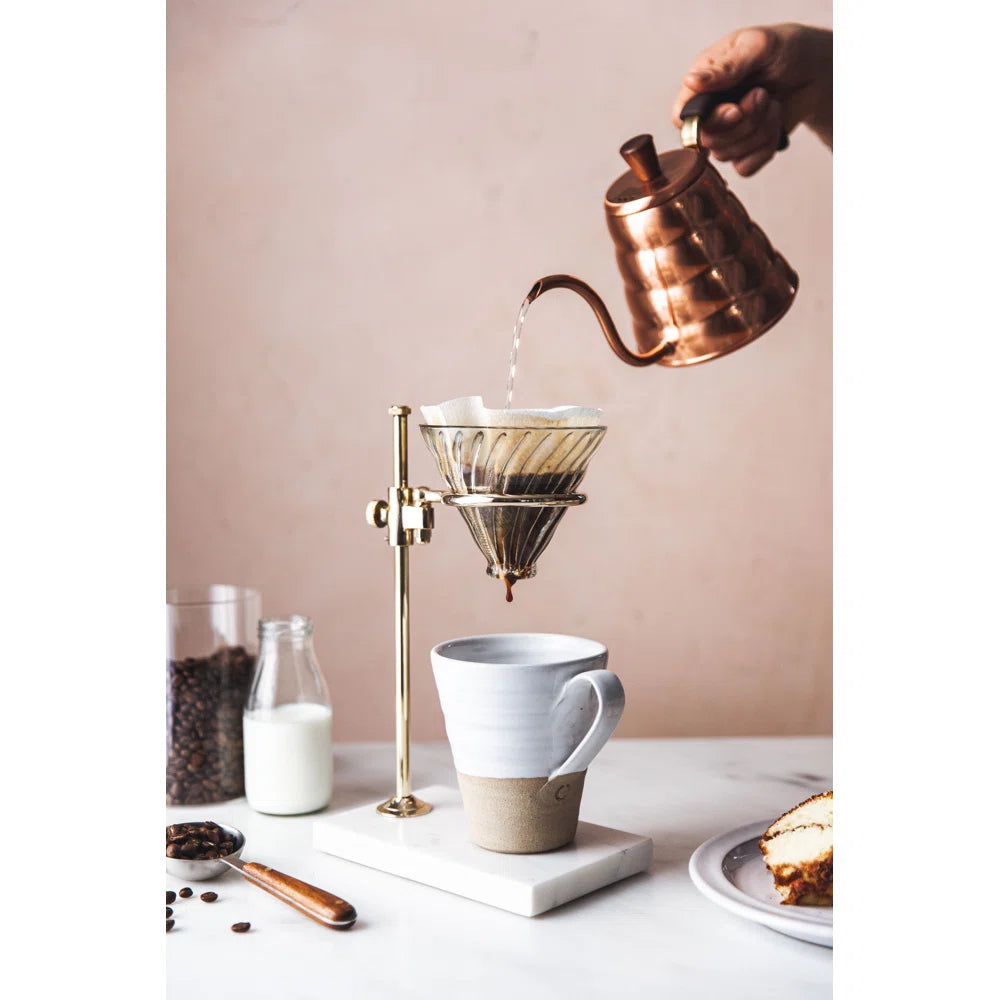 Light Gray Brass & Marble Pour Over Stand