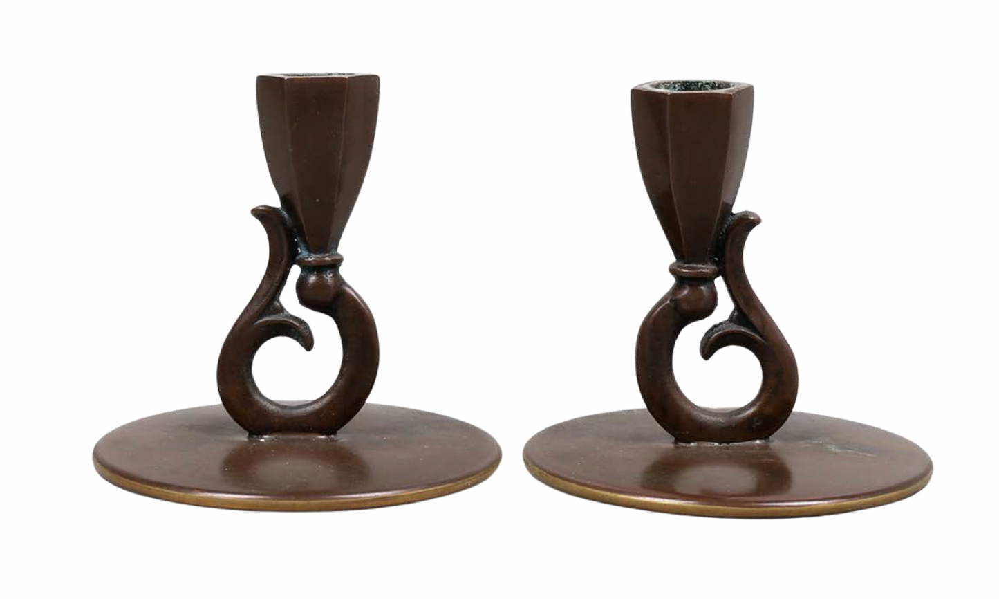 Pair of Art Deco Bronze Candle Sticks by HF Ildfast, Denmark