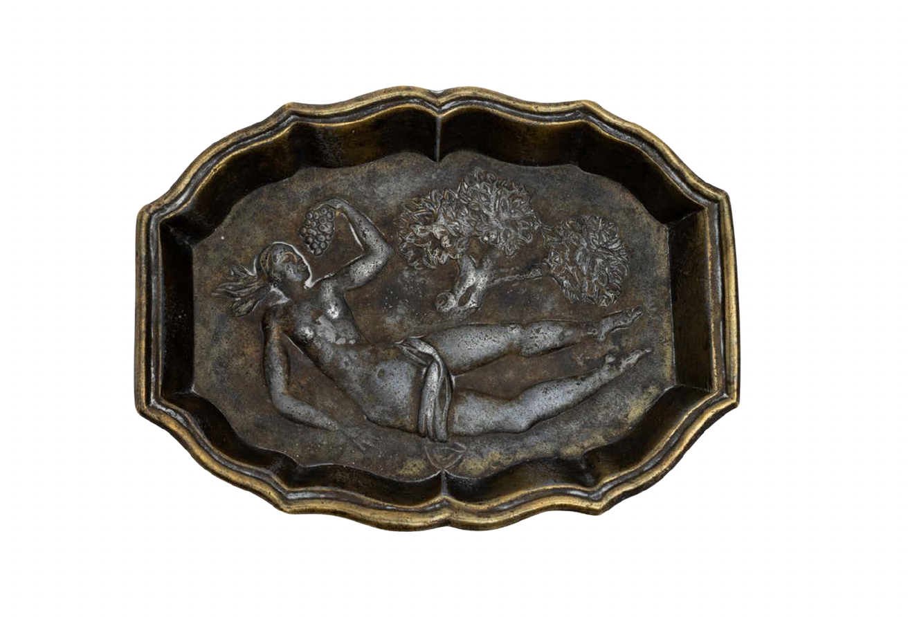 1930s Blacked Brass Ashtray with Swedish Grace Relief