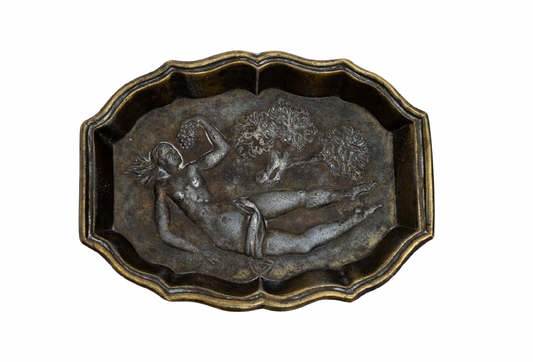1930s Blacked Brass Ashtray with Swedish Grace Relief