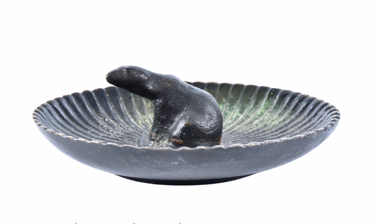 Patinated Bronze Ashtray with Bear Form in Center