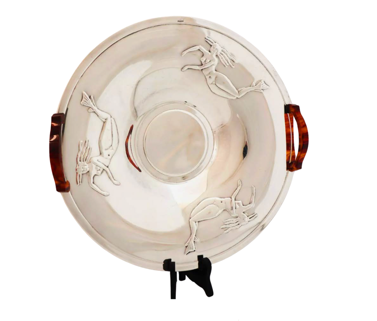 1930's Art Deco Nickel Silver Dish with Bakelite Handles