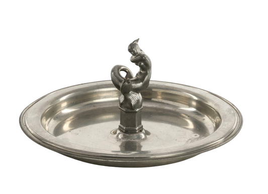 Pewter Dish with Mermaid and Fish Centerpiece, in the style of JustAndersen