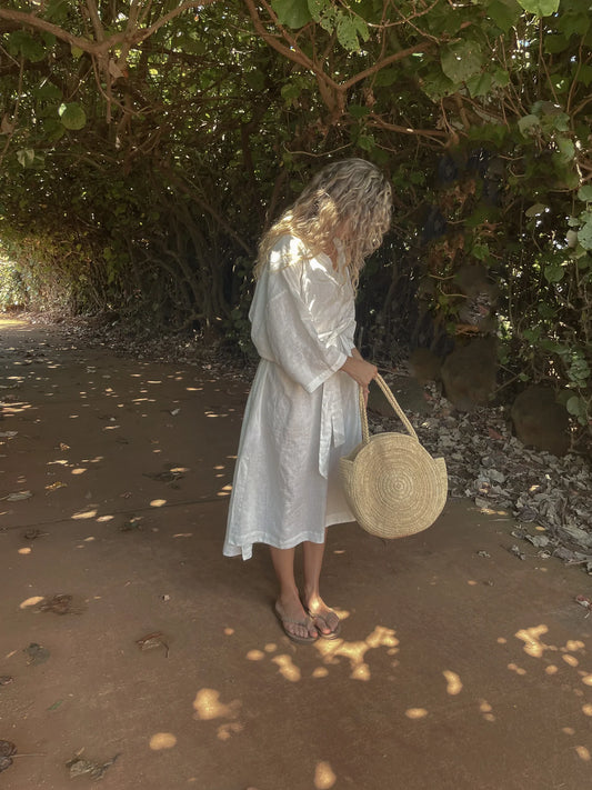 Vestido largo de lino francés - Blanco