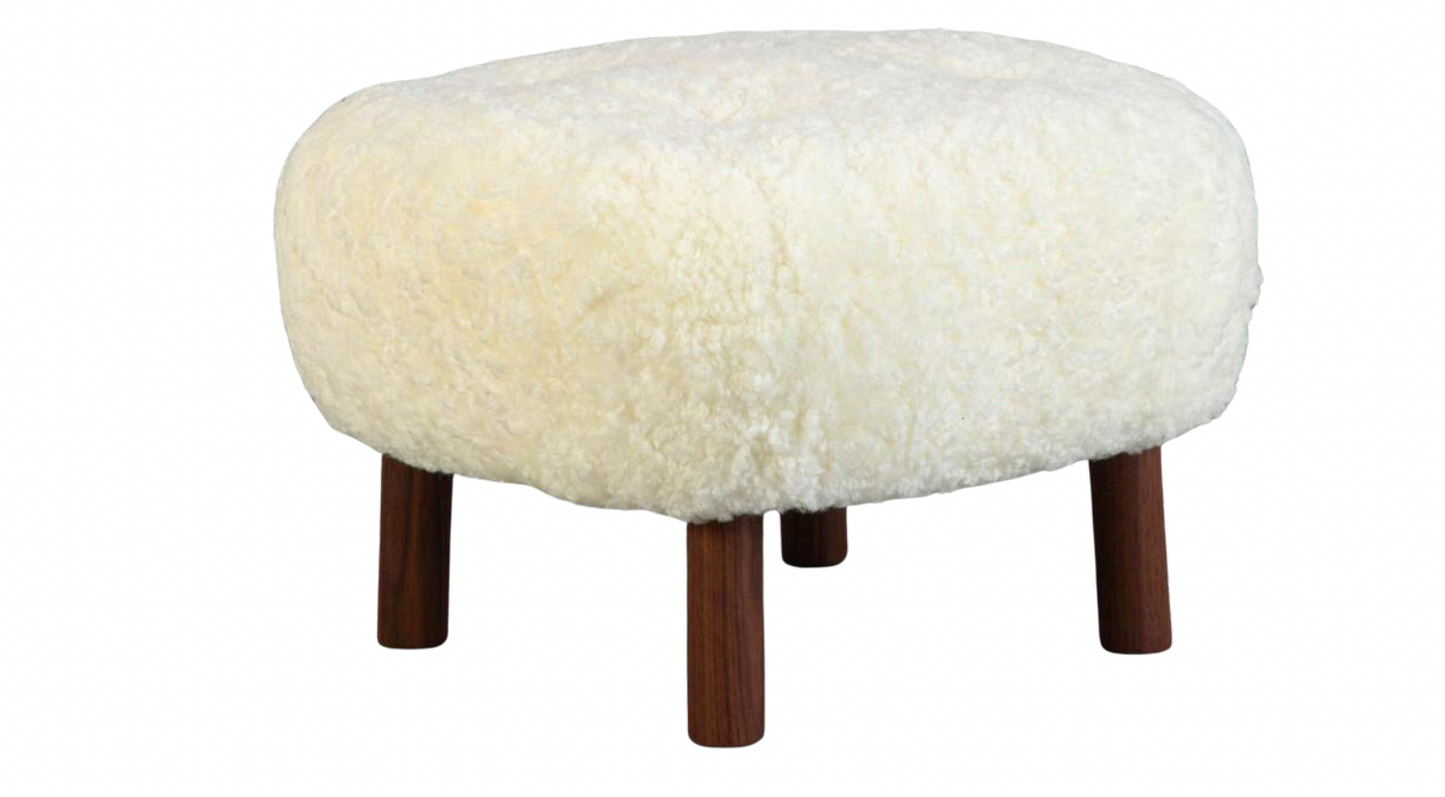 Tradition "Little Petra A TD1" Sheepskin & Walnut Footstool/Ottoman