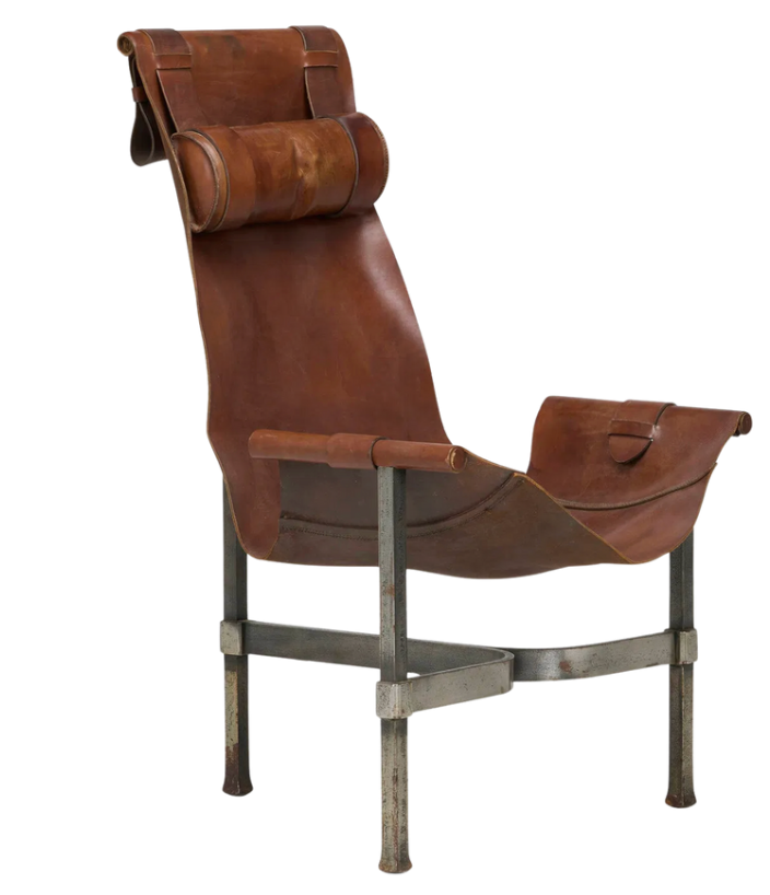 1965 Brutalist Leather and Steel Sling Chair