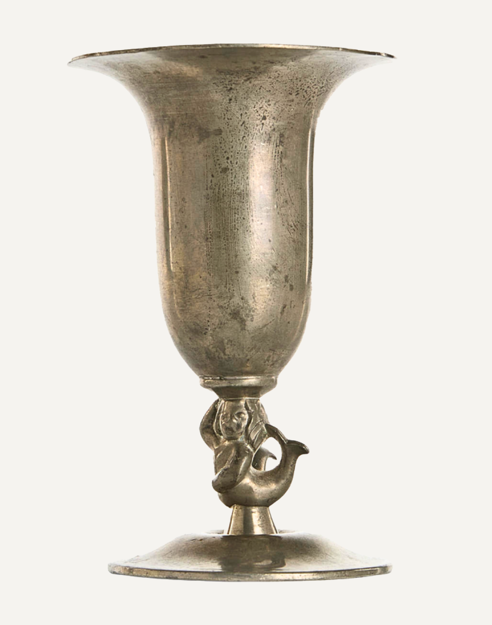 1930s Art Deco Pewter Vase with Mermaid Base