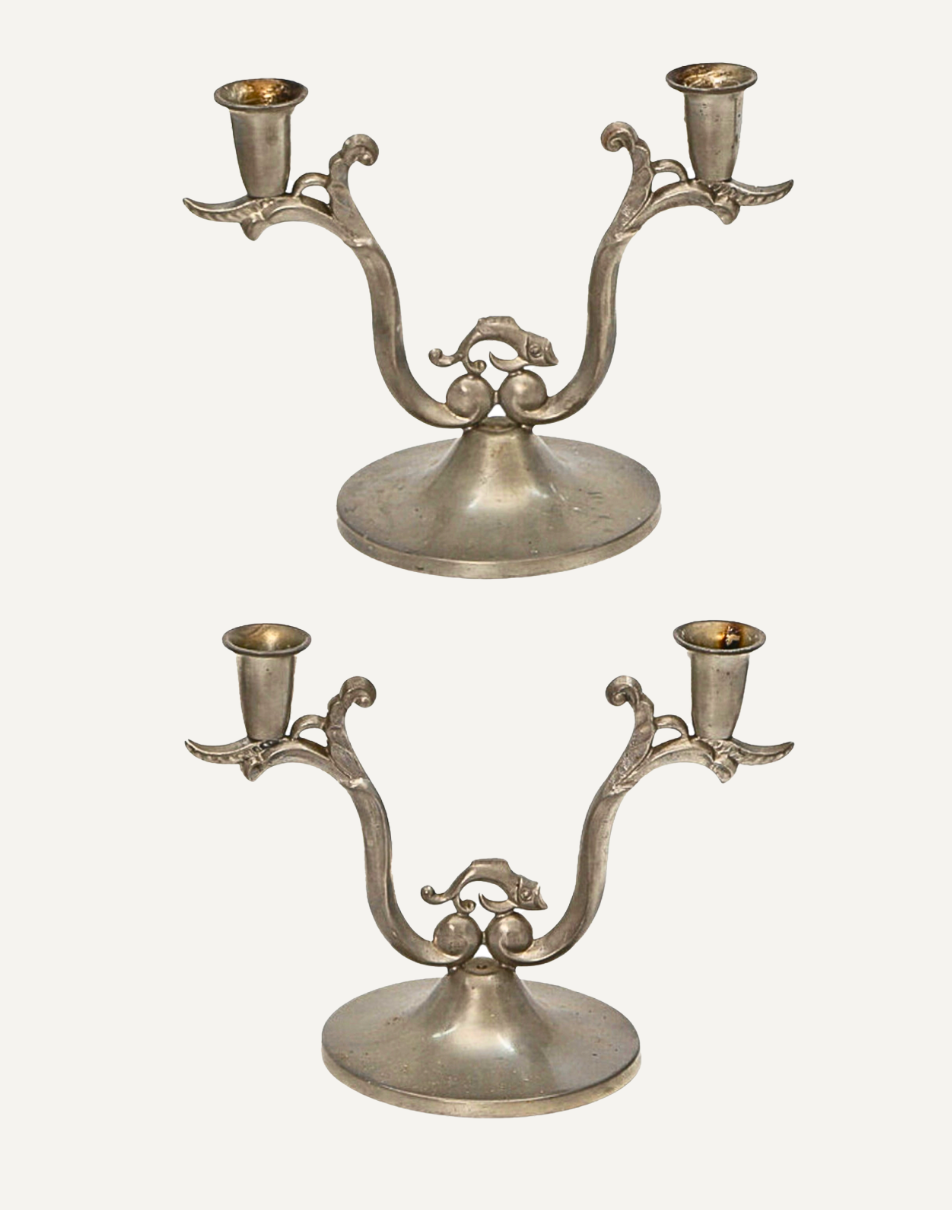 Pair of Swedish Grace Pewter Candlesticks in the Style of Just Andersen
