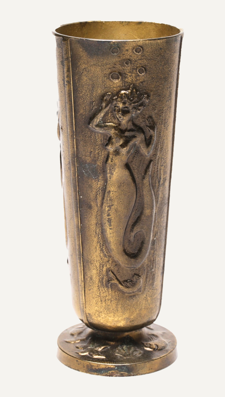 1930s Patinated Bronze Vase with Mermaid Relief