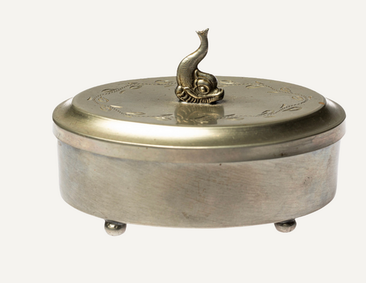 Pewter Lidded Box with Dolphin Lid Pull, Sweden 1930's