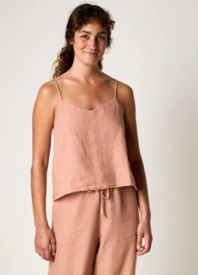Isabella V French Linen Drawstring Top Rose