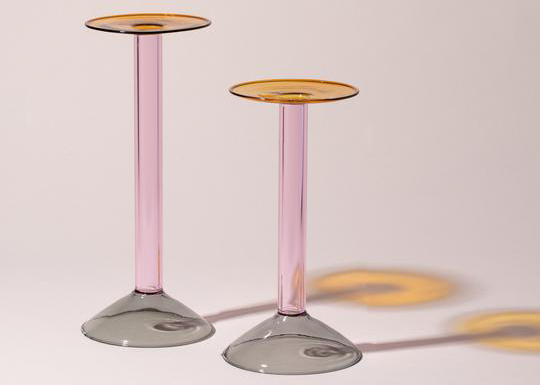 Light Gray Rainbow Candleholder (Grey/Pink/Amber)