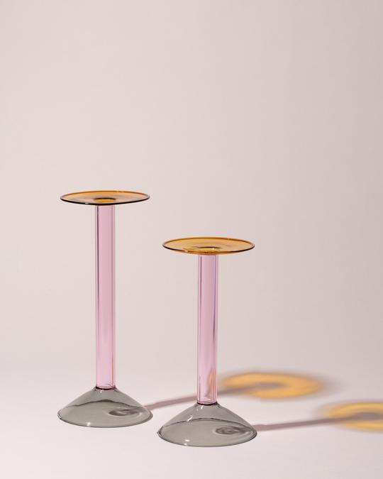 Light Gray Rainbow Candleholder (Grey/Pink/Amber)