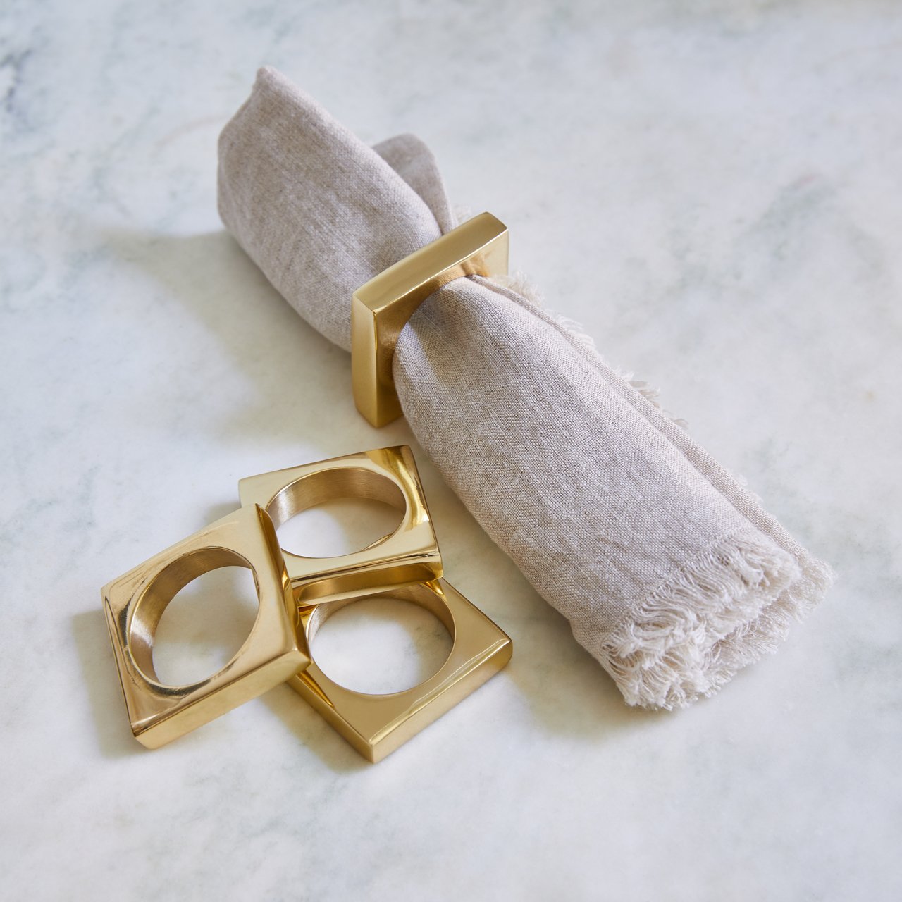 Light Gray Brass Modernist Napkin Rings (Set of 2)