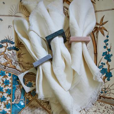 White Marble Napkin Ring Set (Set of 2)