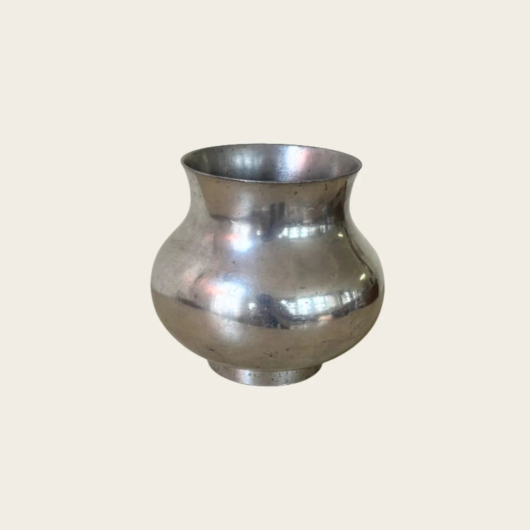1930's Footed Art Deco Polished Pewter Vase by Nils Fougstedt