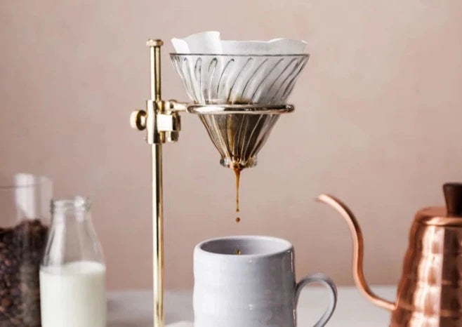Gray Brass & Marble Pour Over Stand