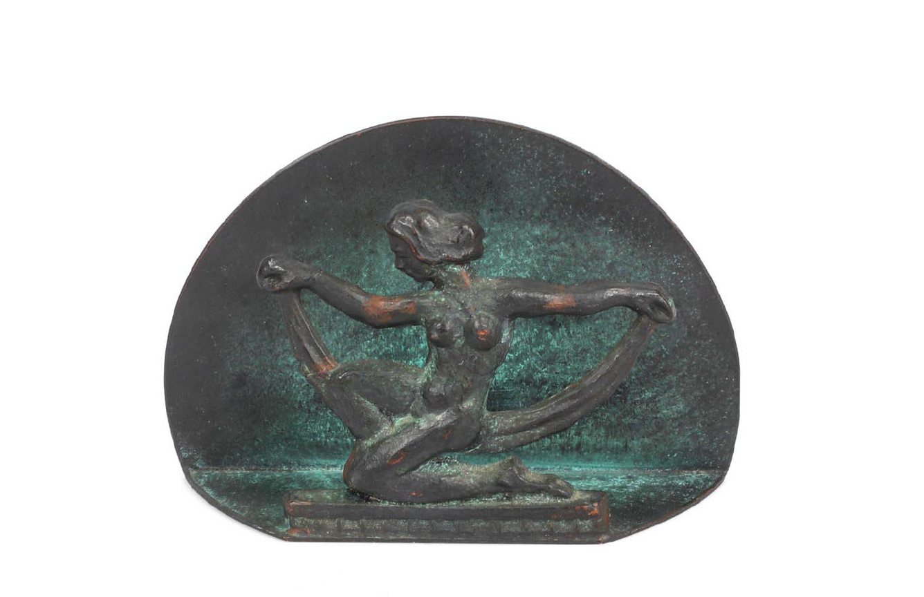 Art Deco Patinated Bronze Sculpture or Letter Stand