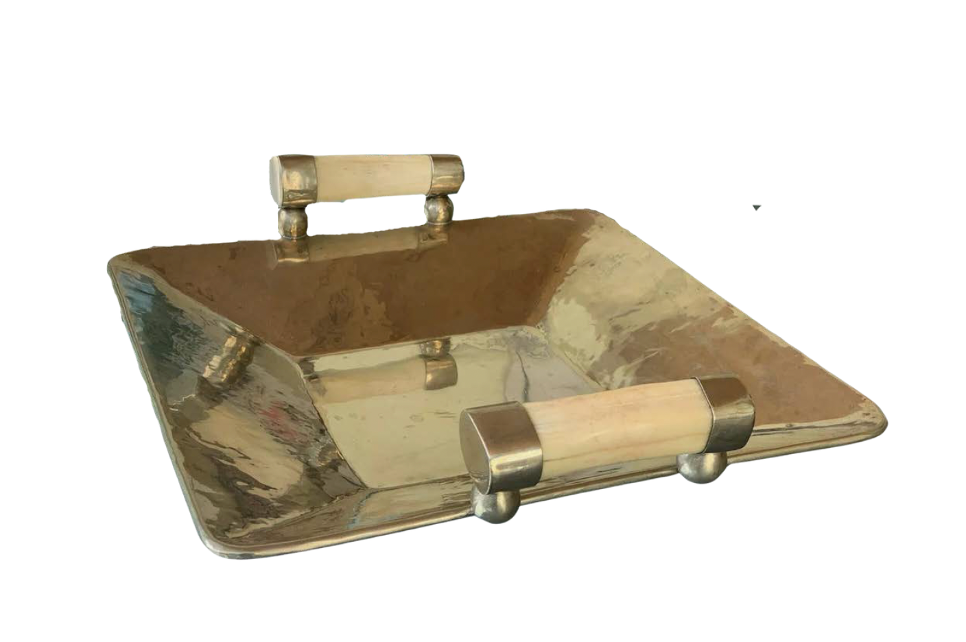 Art Deco Alpaca Silver Tray with Horn Handles