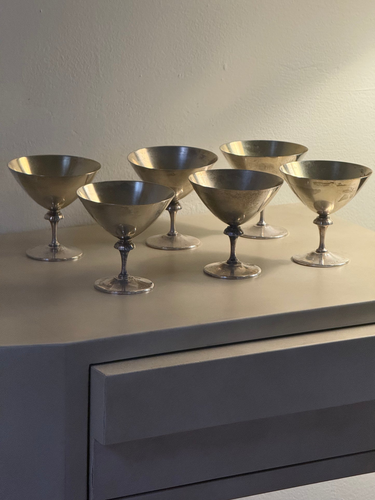Group of 6 1950's Swedish Nickel Silver Cocktail Glasses by GAB, Sweden