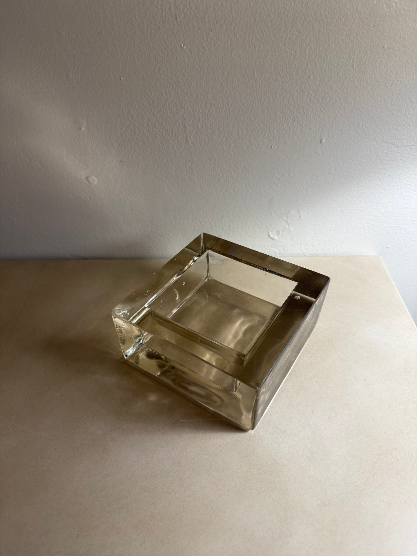 Vintage smoked Cast Glass Heavy Weight Ashtray