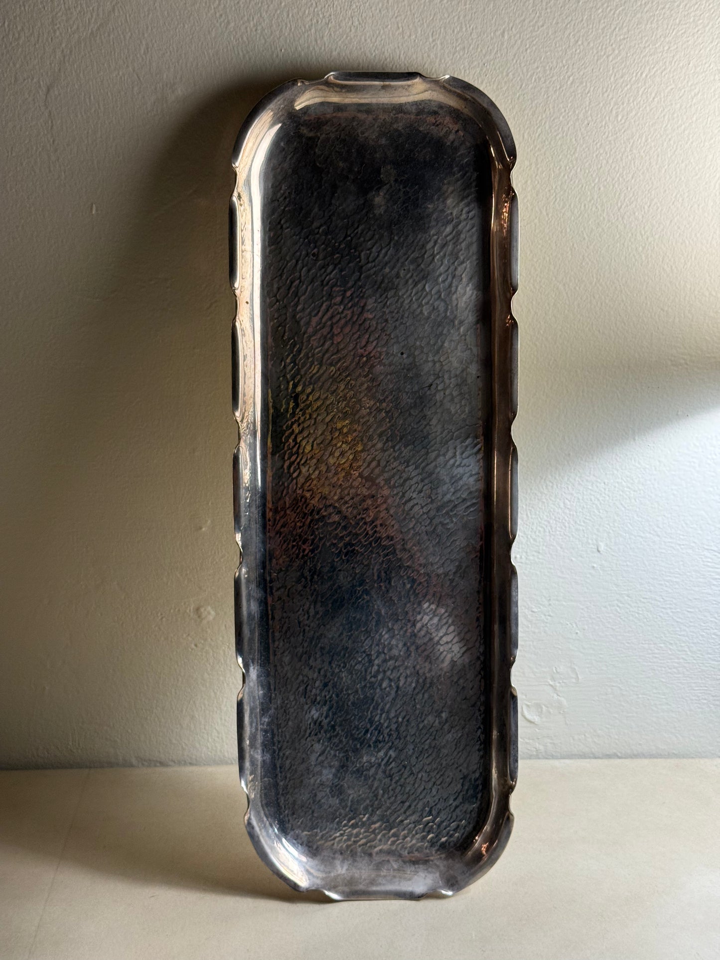 Nickel Silver Art Deco Hammered Tray by B. Bohrmann Nachfolger