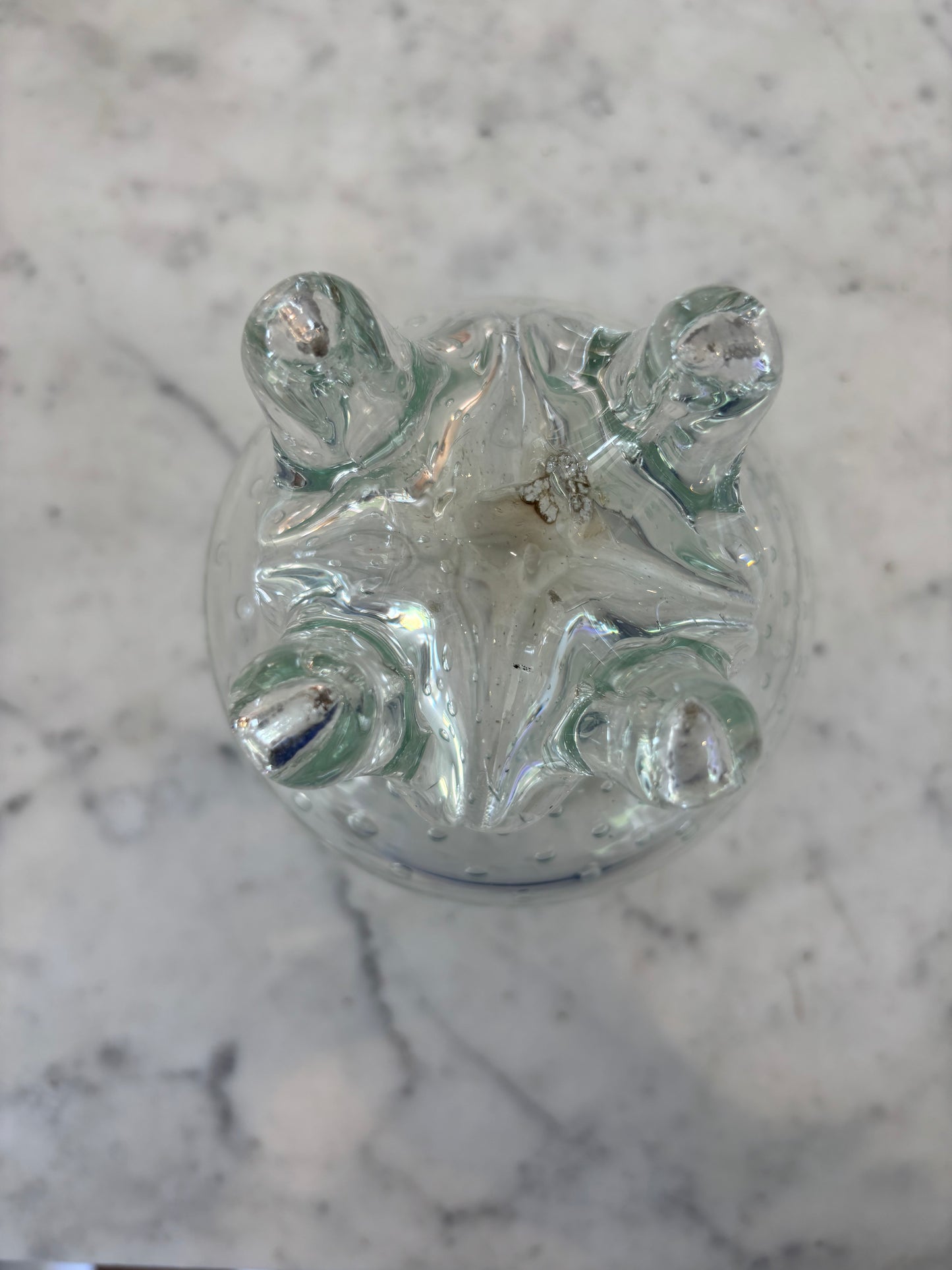 Handblown Round Glass Bowl with Rounded Bubble Form