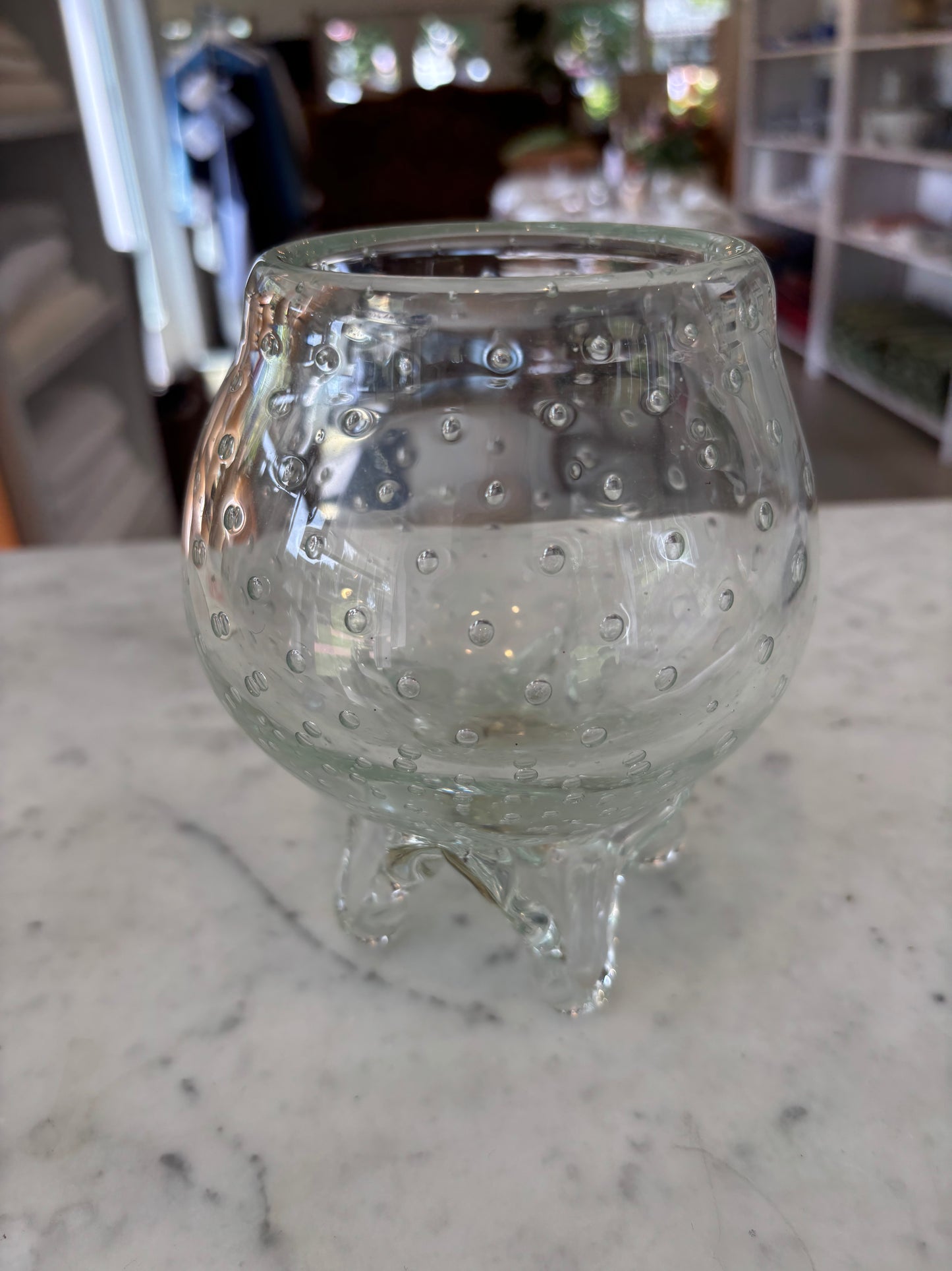 Handblown Round Glass Bowl with Rounded Bubble Form