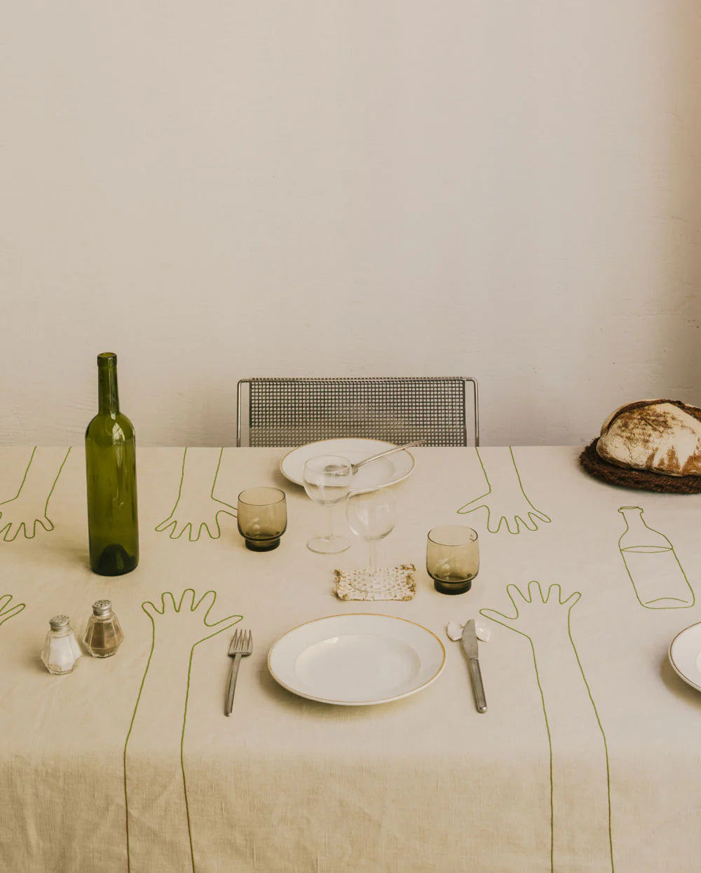 Hand On The Table For 6 Tablecloth (Green Hands)