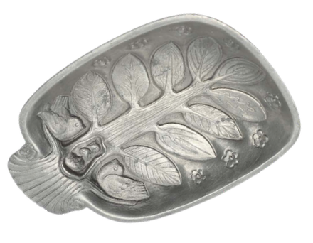 Footed Pewter Dish with Tree, flower and Bird relief by GAB Sweden