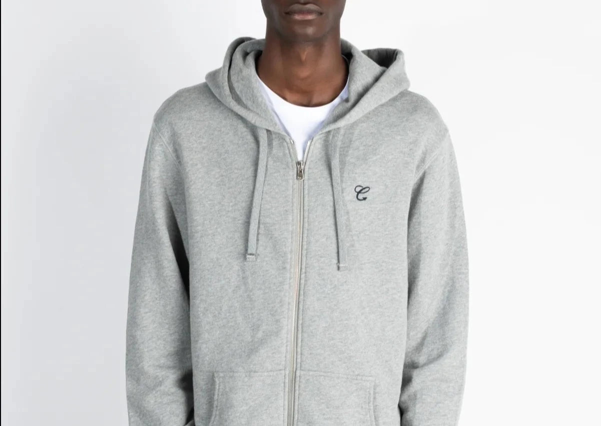 TRIDENT LOGO ZIP-UP HOODIE - Grey