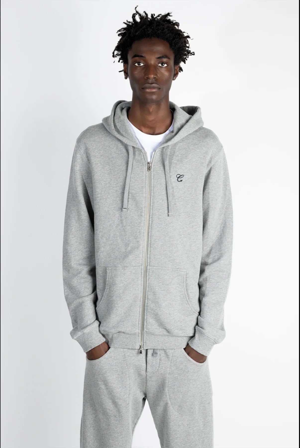 TRIDENT LOGO ZIP-UP HOODIE - Grey