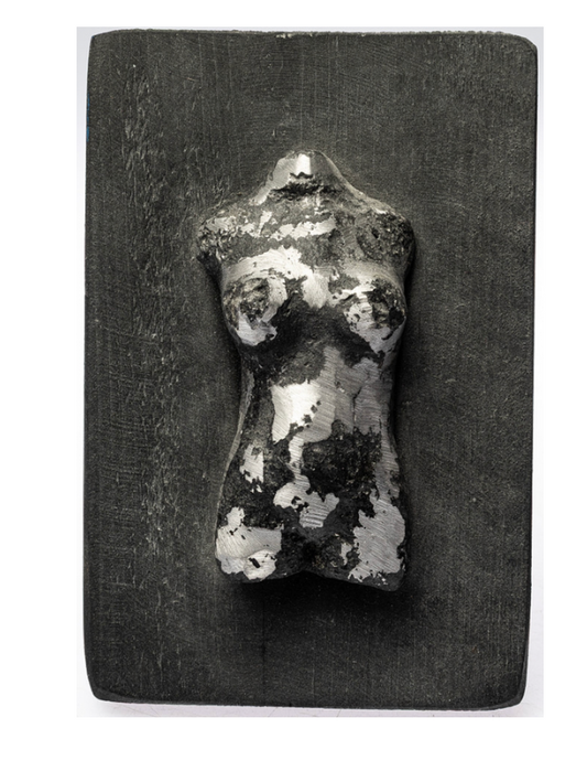 Brutalist "Female Torso" Iron Sculpture on Plaque