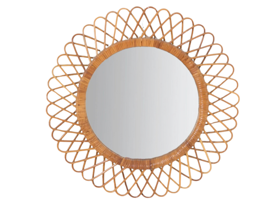 Round Mirror with Woven Rattan Frame by Franco Albini for Bonacina