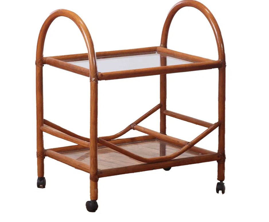 1970's Bentwood Glass and Leather Bar Cart