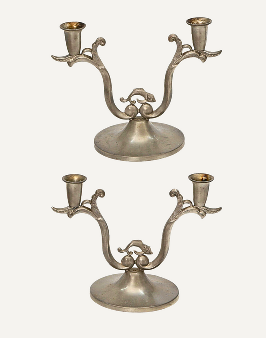 Pair of Swedish Grace Pewter Candlesticks in the Style of Just Andersen