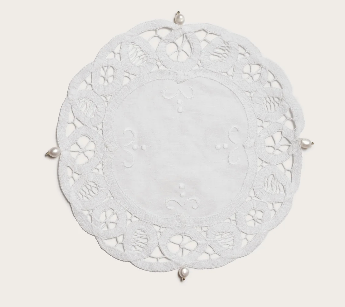 Lace Round Doilie With Pearls