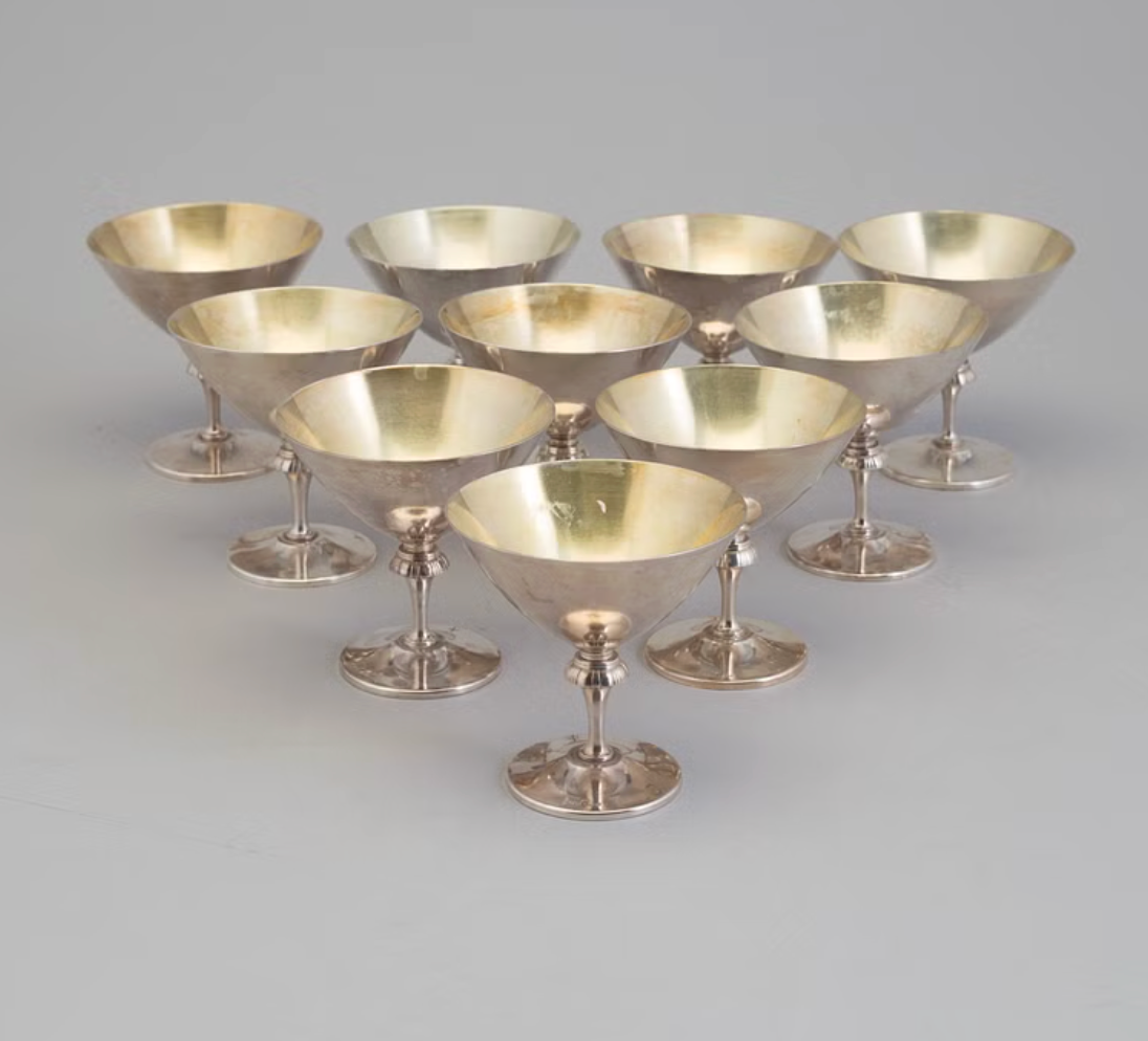 Group of 6 1950's Swedish Nickel Silver Cocktail Glasses by GAB, Sweden