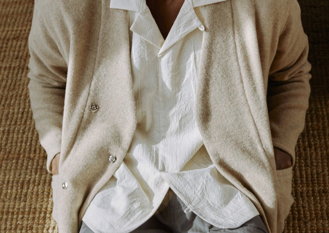 The Double Breasted Cardigan Oatmeal – French Presse Linens