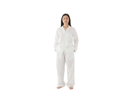 Light Gray Poplin Pyjamas-Alabaster White