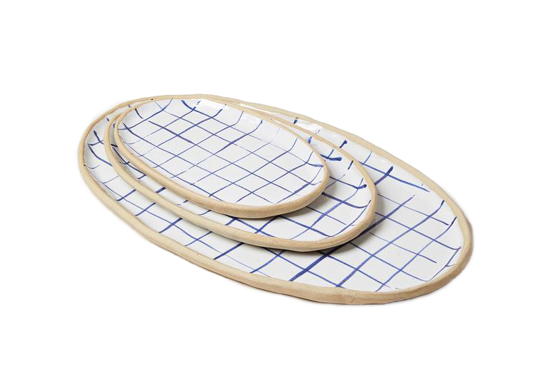 Light Gray Painted Oval Platter Check