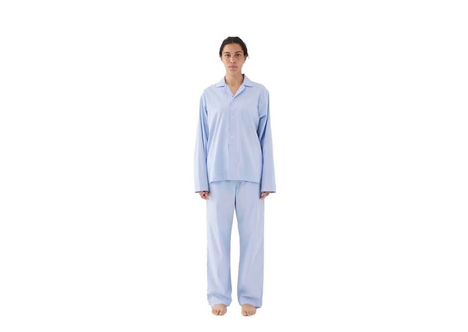 Light Steel Blue Poplin Pyjamas-Dress Shirt Blue