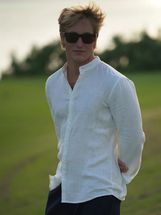 Chemise à manches longues en lin français pour homme