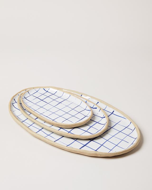 Light Gray Painted Oval Platter Check