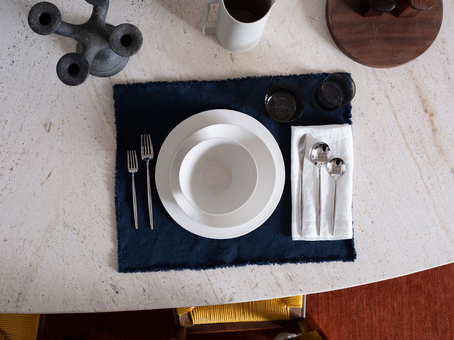 Gray Linen Placemat- White